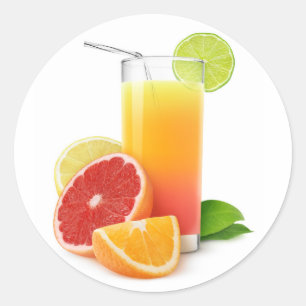 Saft av blandade citrusfrukter runt klistermärke