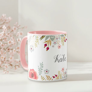 Saftig Blommig Personlig Namn Två Ton Kaffe Mugg