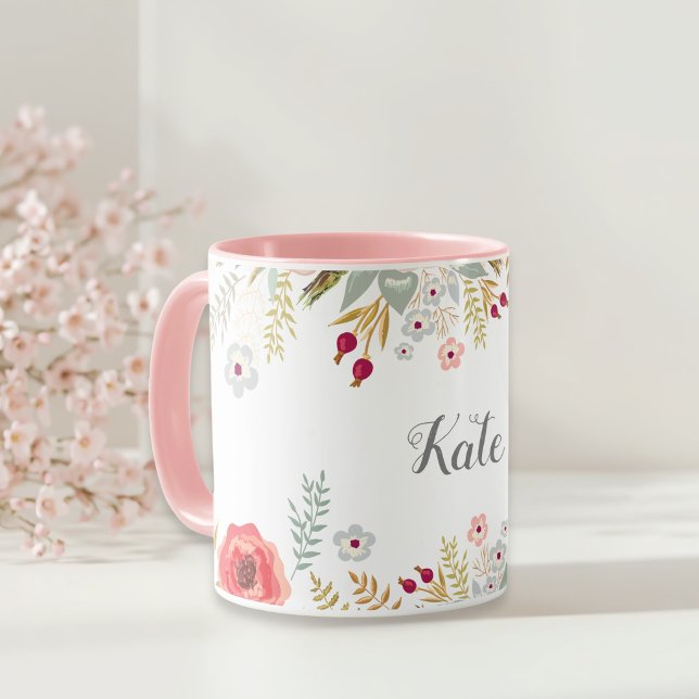 Saftig Blommig Personlig Namn Två Ton Kaffe Mugg (Skapare uppladdad)