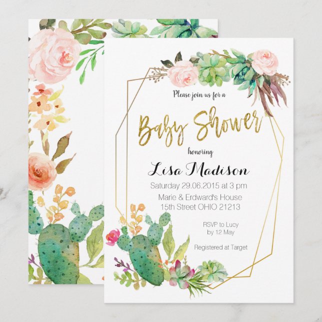 Saftig geometrisk ram inbjudan till baby shower (Fram/baksida)