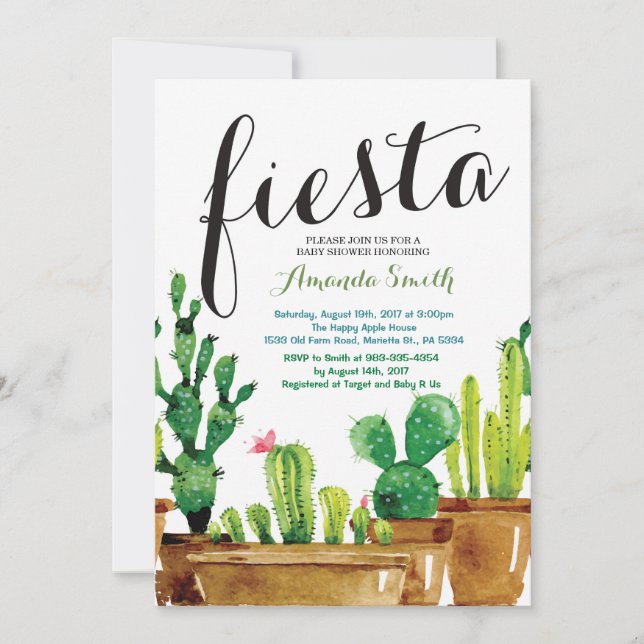 Saftig kaktus fiesta baby shower-inbjudan inbjudningar (Framsida)