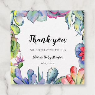 Saftig kaktus vattenfärg Baby shower Gåvor Etiketter