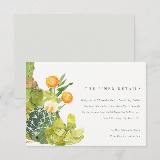 SAFTIG KAKTUS VATTENFÄRG BLOMSTER INFORMATION INBJUDNINGAR (Fram/baksida)