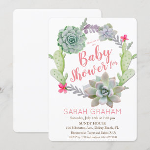 Saftig kaktuskrans Baby Shower-inbjudan Inbjudningar