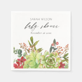 Saftig Ökenkaktus Röd Blommig Baby Shower Pappersservett