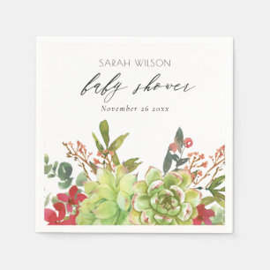 Saftig ökenkaktus röd blomster baby shower pappersservett