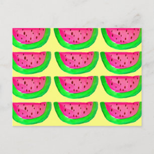 Saftig rosa vattenmelon fruktmönster på citron vykort