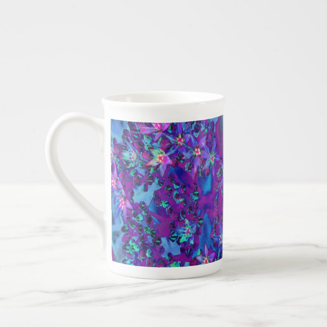 Saftiga Sedumblommor i turkos, magenta och blå Benporslin Mugg (Vänster)