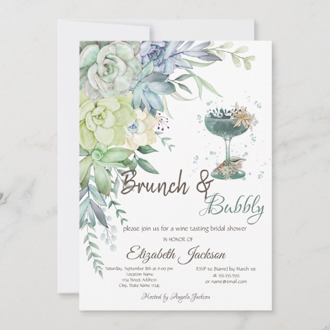 Saftiga växter Cocktail Brunch & Bubbeldryck Inbjudningar (Framsida)