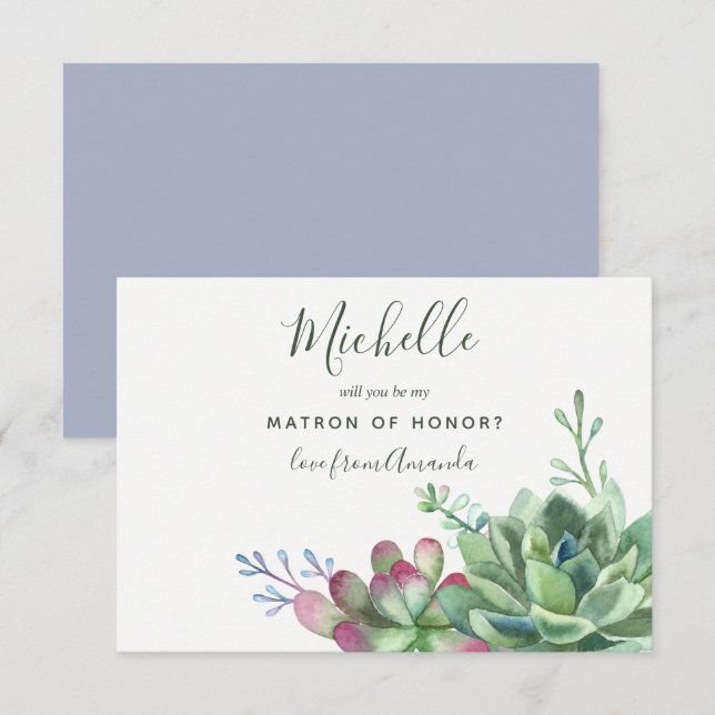 Saftiga växter Vill du vara min brudtjänare Inbjudningar (Fram/baksida)