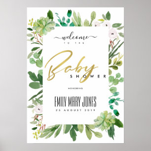 SAFTIGT LÖV VATTENFÄRG BABYSHOWER VÄLKOMMEN POSTER