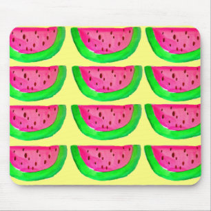 Saftigt rosa vattenmelonfruktmönster på citronen musmatta