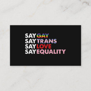 Säg att Gay say Trans Kärlek säger jämlikhet Gay r Visitkort