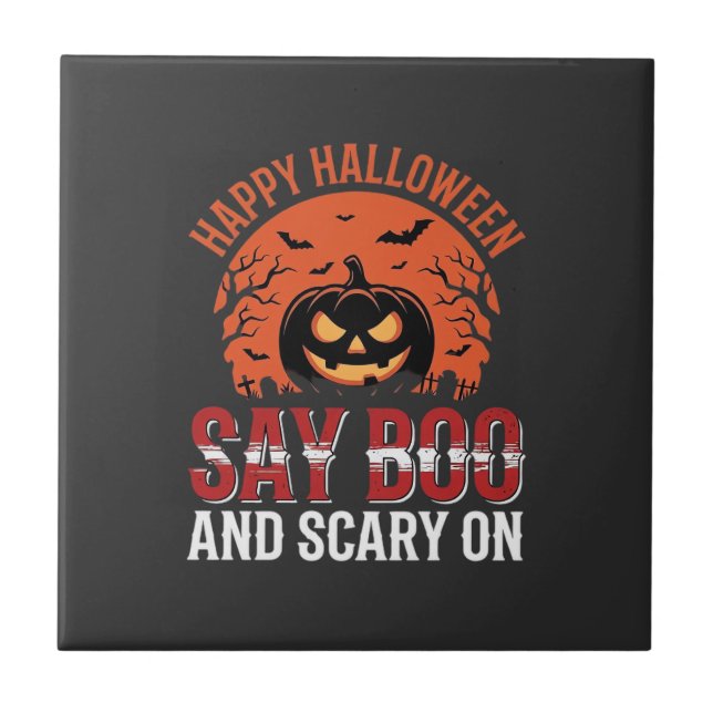 Säg Boo Halloween Pumpa Design_1 Kakelplatta (Framsidan)