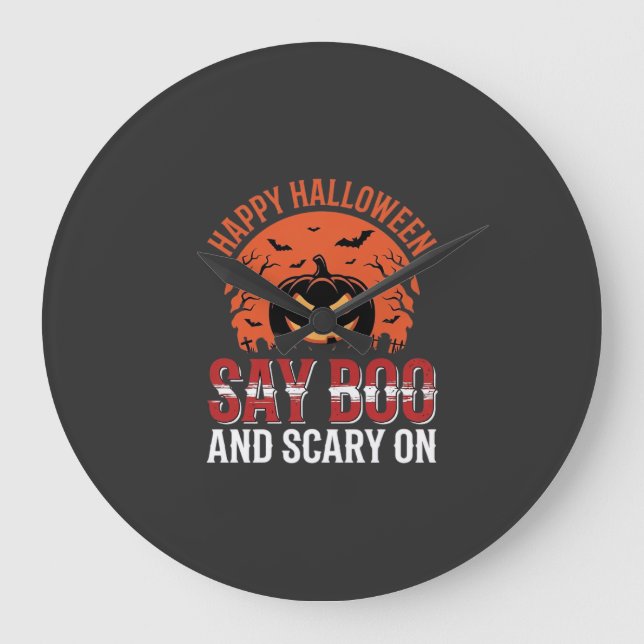 Säg Boo Halloween-pumpadesign_1 Stor Klocka (Framsida)