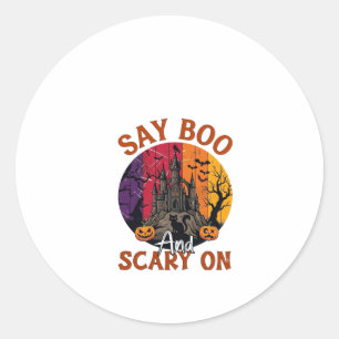Säg Boo Skräck Halloween Spökhus Svart Katt Runt Klistermärke