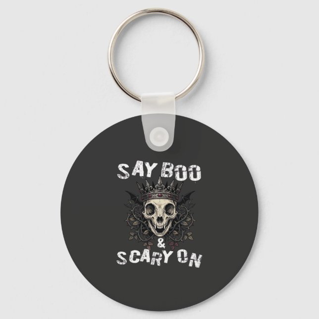 Säg Boo Skräck Skull Krona Fladdermusvingar Hallow Nyckelring (Framsida)