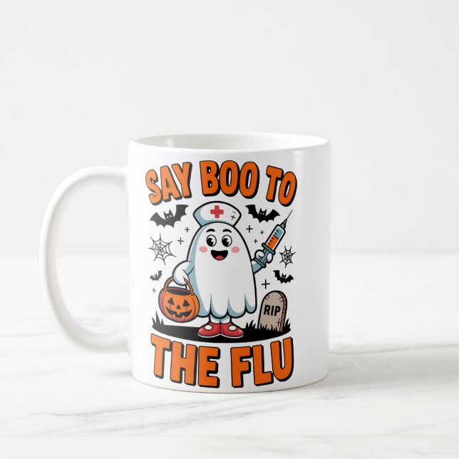 Säg Boo till Flu Funny Halloween Nurse Doktor Kaffemugg (Vänster)