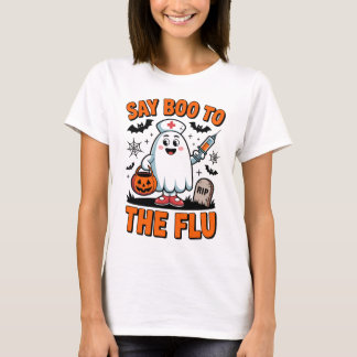 Säg Boo till Flu Funny Halloween Nurse Doktor T Shirt