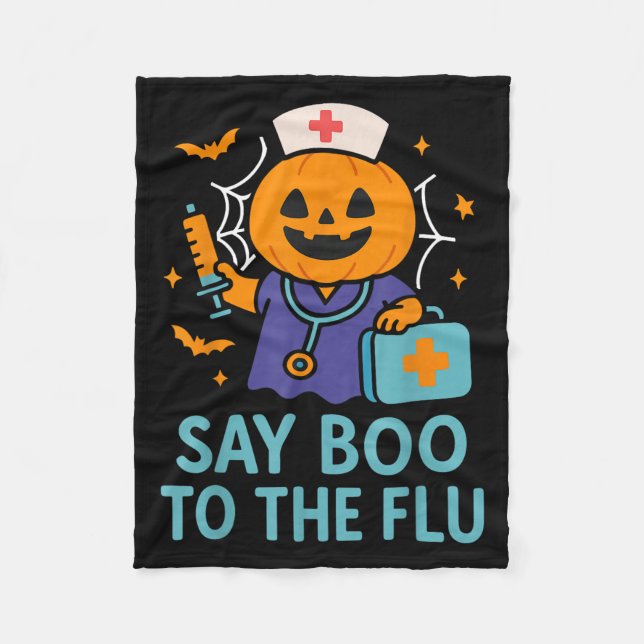 Säg Boo till influensapumpen Halloween-vaccin Fleecefilt (Framsidan)