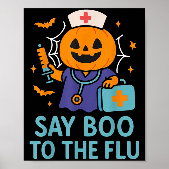 Säg Boo till influensapumpen Halloween-vaccin Poster (Framsidan)