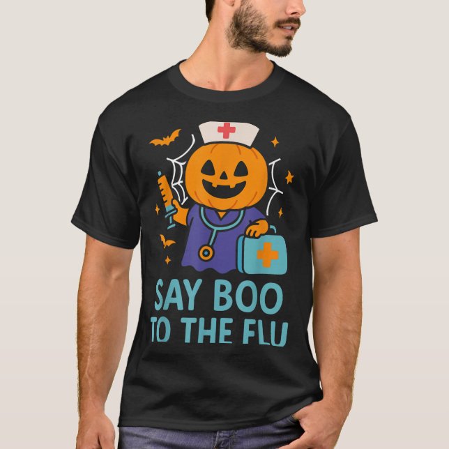 Säg Boo till influensapumpen Halloween-vaccin T Shirt (Framsida)