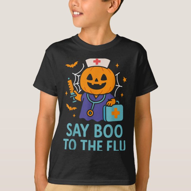 Säg Boo till influensapumpen Halloween-vaccin T Shirt (Framsida)