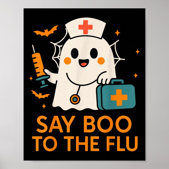 Säg Boo till influensasjuksköterskan Halloween Vac Poster (Framsidan)