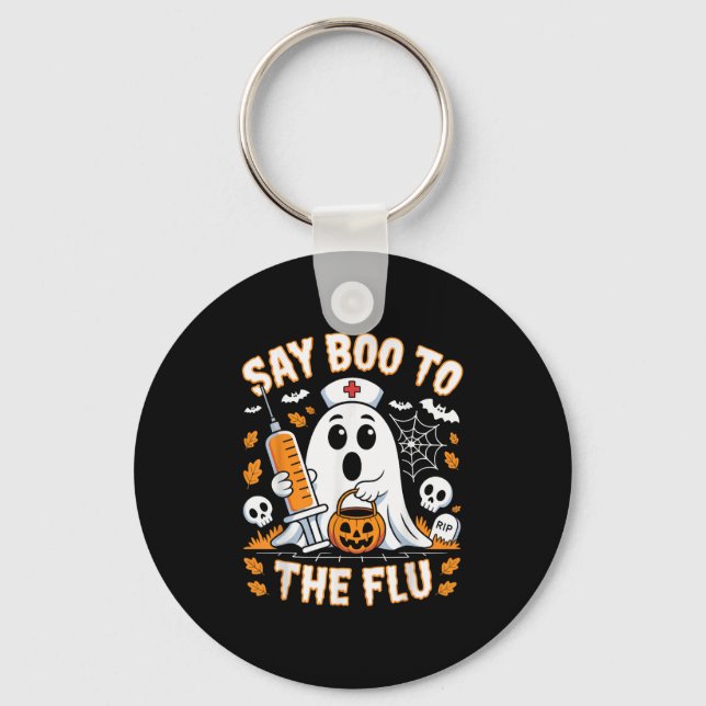 Säg "Boo to the Flu Ghost Nurse Design" Nyckelring (Framsida)