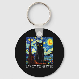 Säg det till min Ansikte Art Funny Black Cat Paint Nyckelring