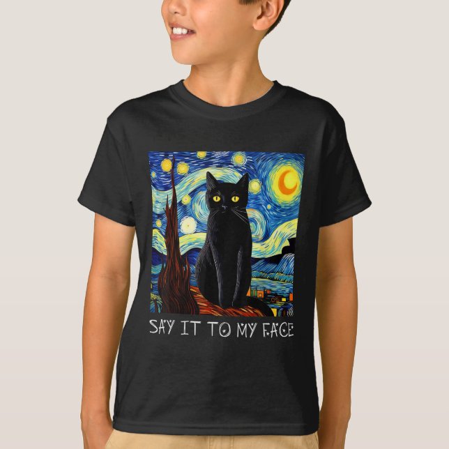 Säg det till min Ansikte Art Funny Black Cat Paint T Shirt (Framsida)