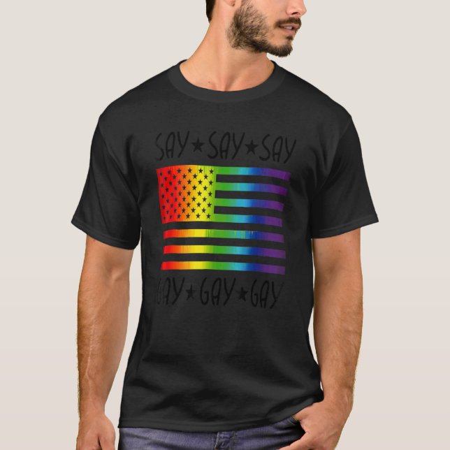Säg Gay American Flagga Lgbtq Pride Peace Gay righ T Shirt (Framsida)