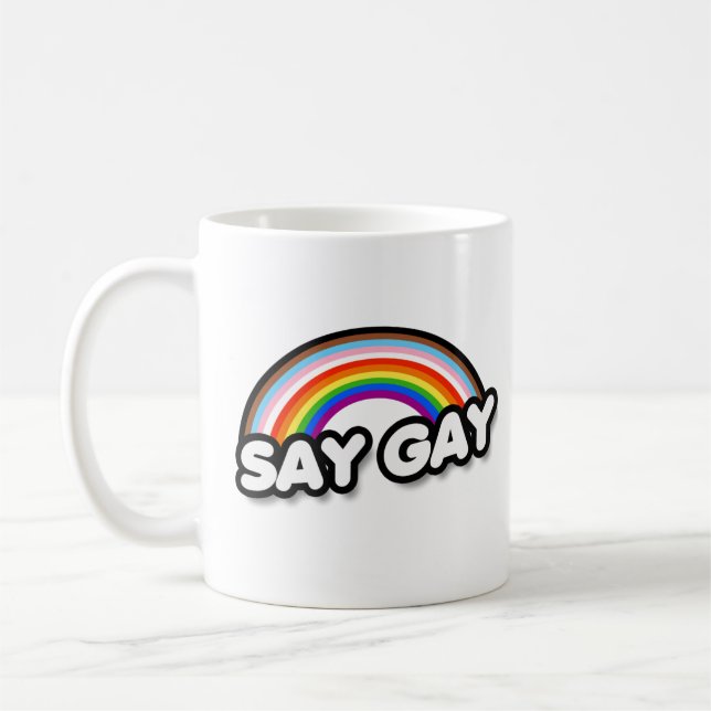 Säg Gay - inkluderande regnbåge Kaffemugg (Vänster)