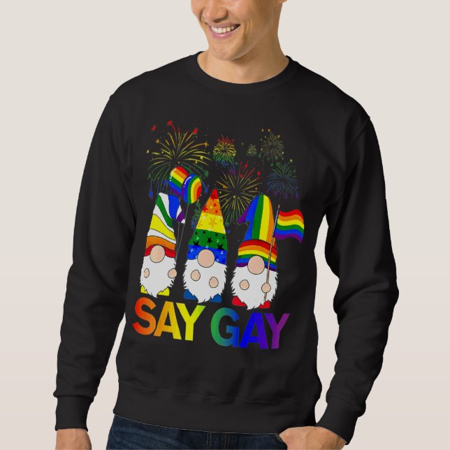 Säg Gay Lgbt Three Gnomes Lgbt Pride Lång Ärmad Tröja (Framsida)