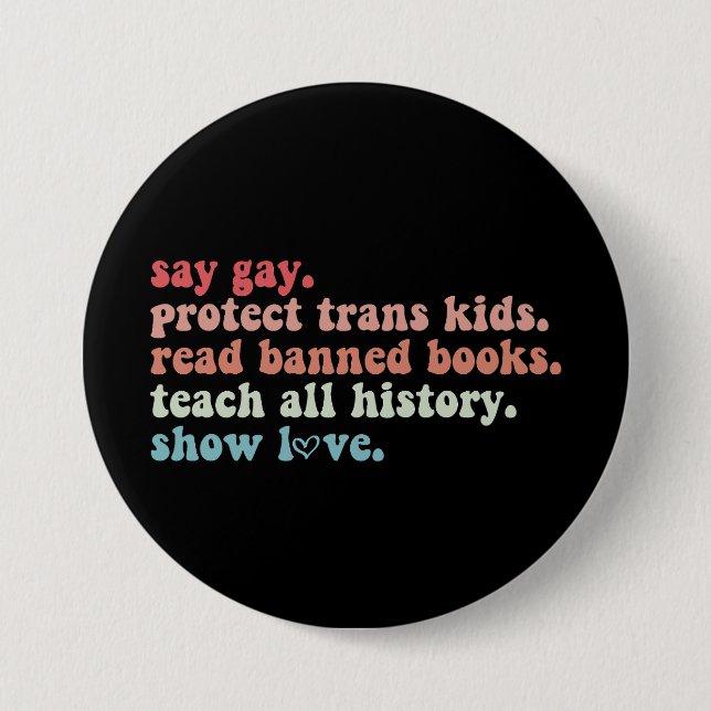 Säg Gay Skydda Transbarn Läs Bannlysta Böcker HBTQ Knapp (Framsida)