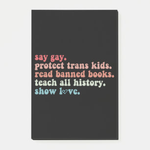 Säg Gay Skydda Transbarn Läs Bannlysta Böcker HBTQ Post-it Block