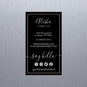 Säg hej Elegant Black & Blush Pink Social Magnetiska Visitkort