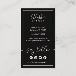 Säg hej Elegant Black & Blush Pink Social Visitkort