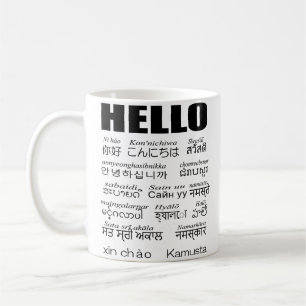 Säg hej på 15 asiatiska språk. kaffemugg
