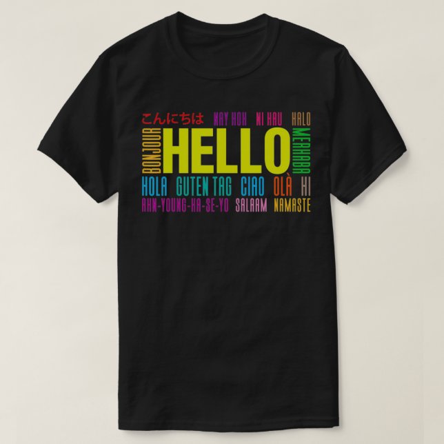 Säg Hej på olika språk Internationell Tra T Shirt (Design framsida)