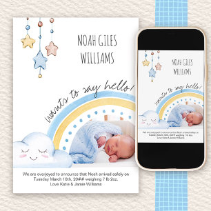 Säg Hej Photo Cute Rainbow Nursery Boy Birth Meddelande