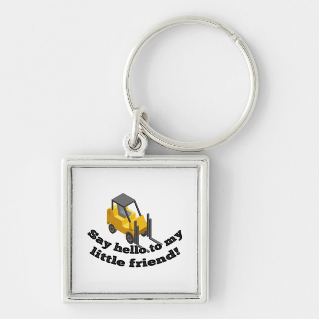 Säg Hej till min gaffel Fyrkantig Silverfärgad Nyckelring (Framsidan)
