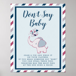 Säg inte att Baby Cute Elephant Baby Shower Game S Poster