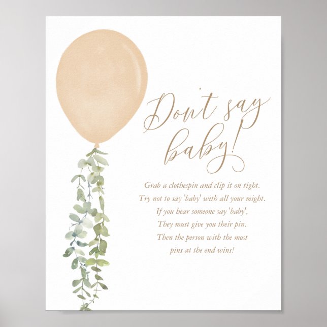 Säg inte att Baby Guld Balloon Neutralt Baby Showe Poster (Framsidan)
