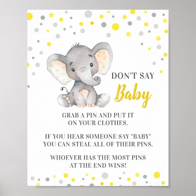 Säg inte att Baby-Gulten Elephant Baby Shower Poster (Framsidan)