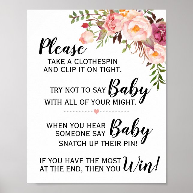 Säg inte att baby-jägets babydusch-rosa-blommor är poster (Framsidan)