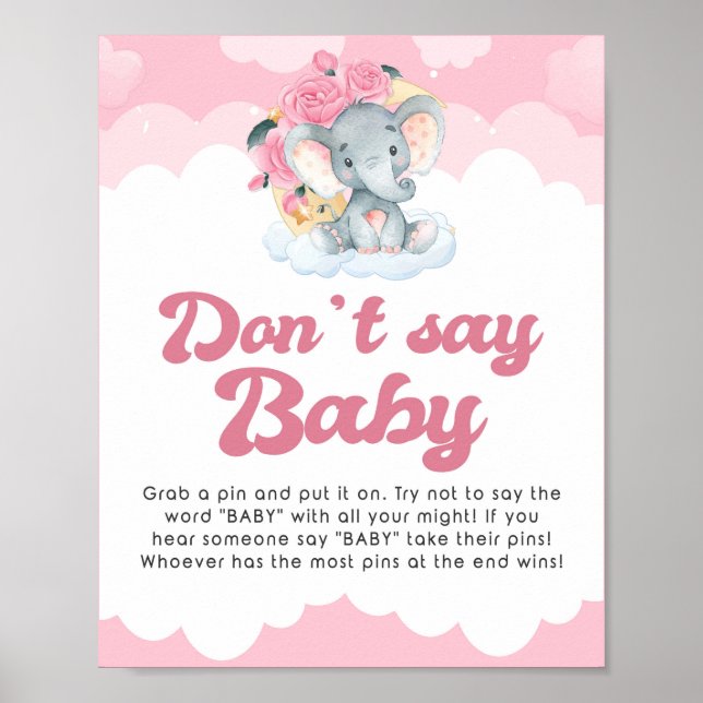 Säg inte att Baby Rosa Elephant Baby Shower Game S Poster (Framsidan)