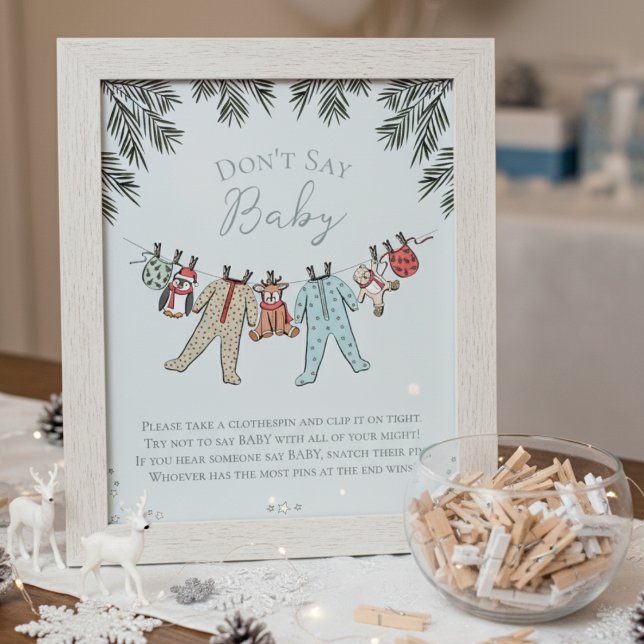 Säg inte att Baby Winter Baby Shower-spel Poster (Don't Say Baby Baby It's Cold Outside, Winter Wonderland Christmas Baby Shower Game for Mother to Be)