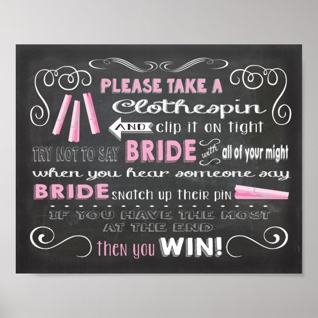 Säg inte att Bride chalkboard clothespin poster (Framsidan)