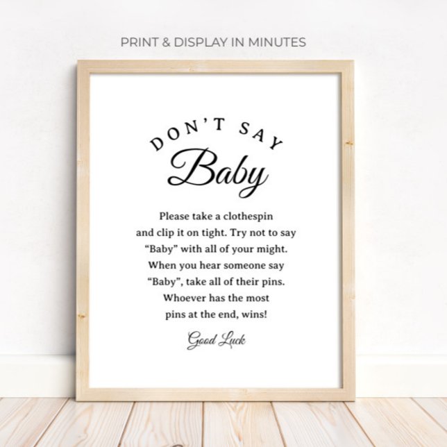 "Säg inte Baby" Baby Shower Klesspelspelets skylt (Skapare uppladdad)